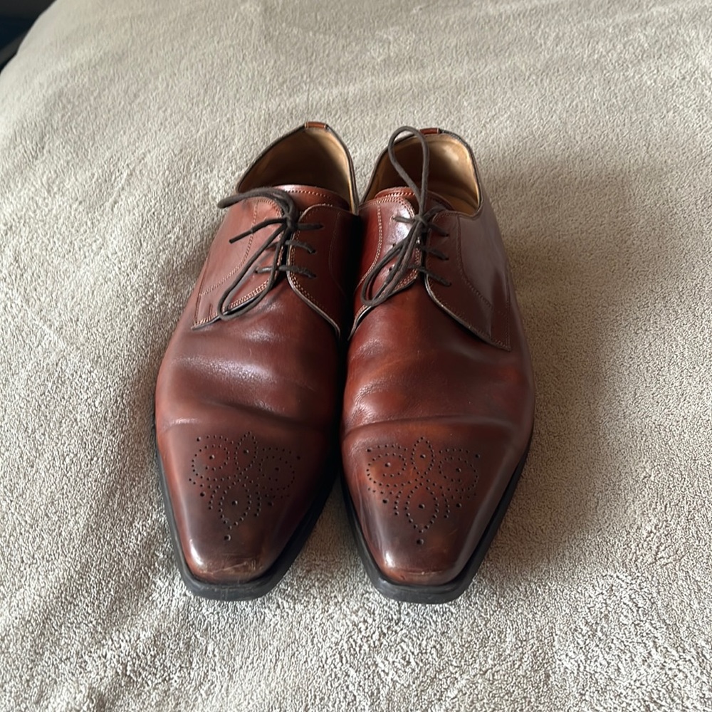 Magnanni Brown Leather Derby Shoes Men’s 11